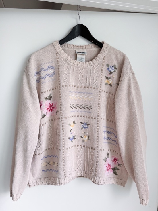 Northern Reflections Sweaters - Vintage Northern Reflections Floral Patchwork Knit Sweater XL Cottagecore